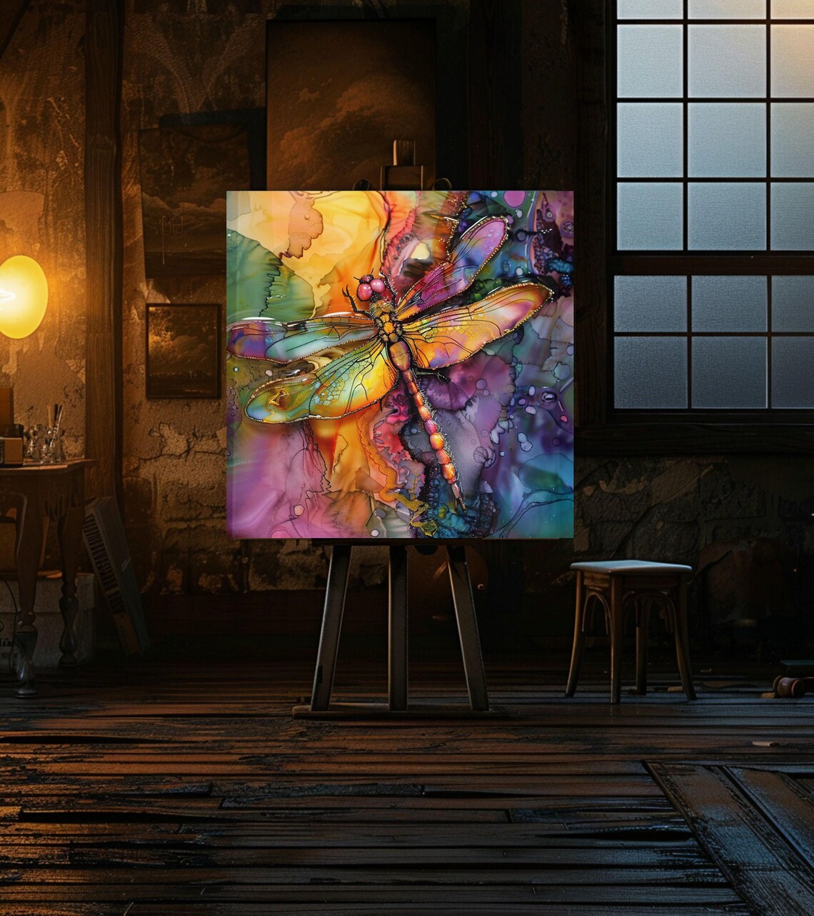 Iridescent Rainbow Dragonfly Alcohol Ink Whimsical Fantasy Art Poster - Image 2