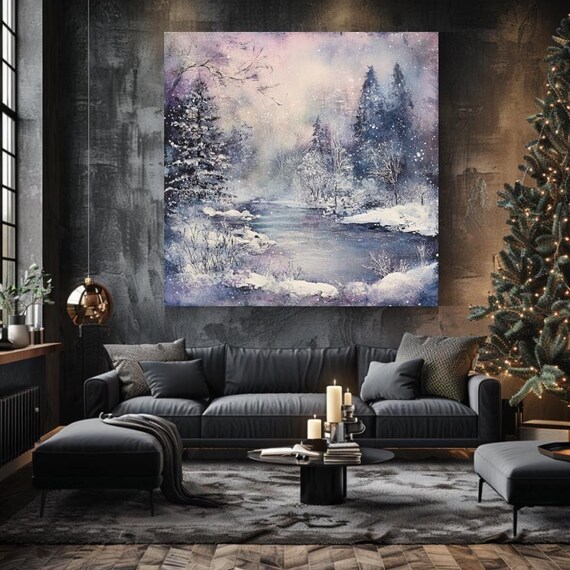 Magical Winter Forest Living Room Ready To Hang Snowy Winter Wall Art Mystical Winter Wall Art
