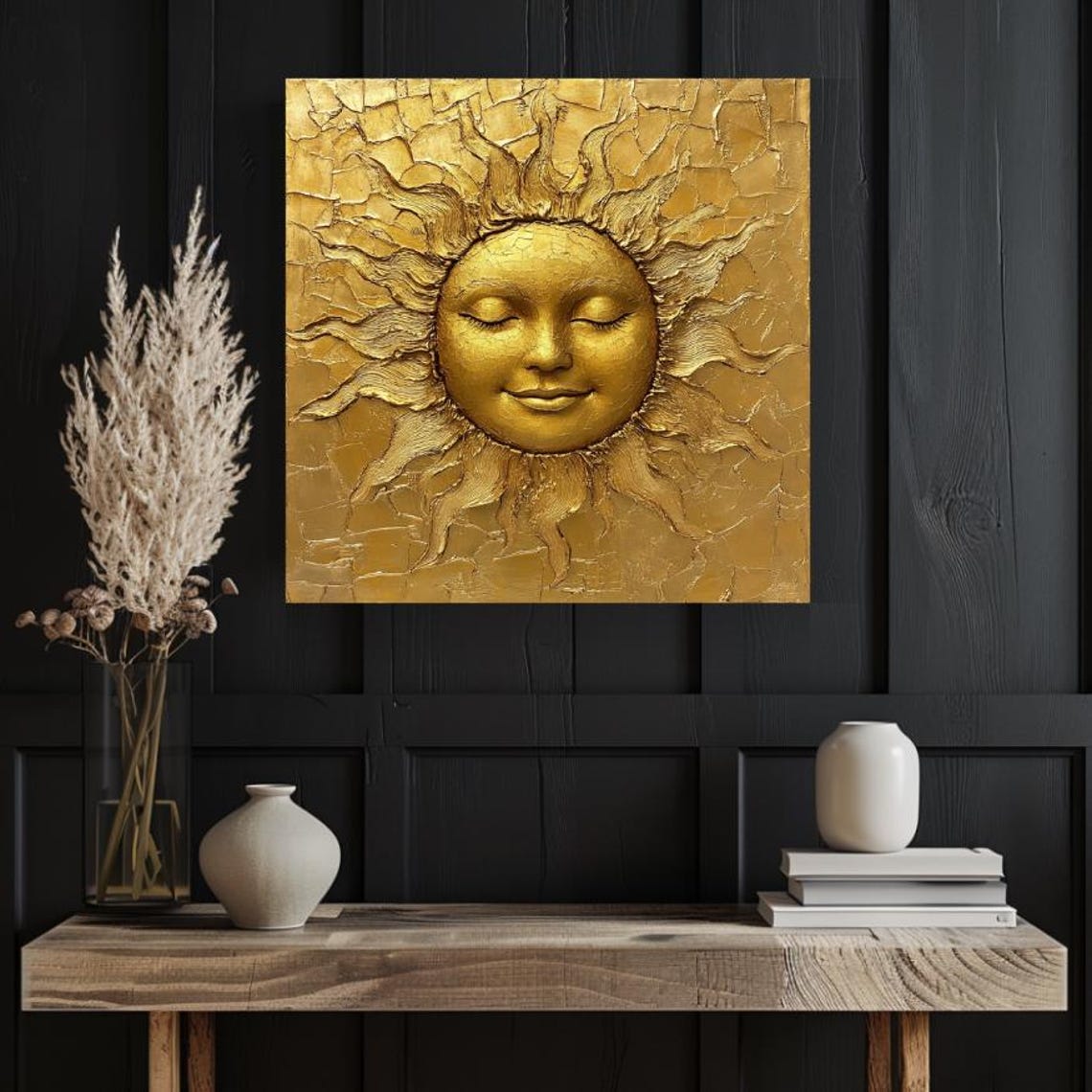 Golden Sun Face Textured Relief Celestial Mystical Sunshine Poster - Image 2