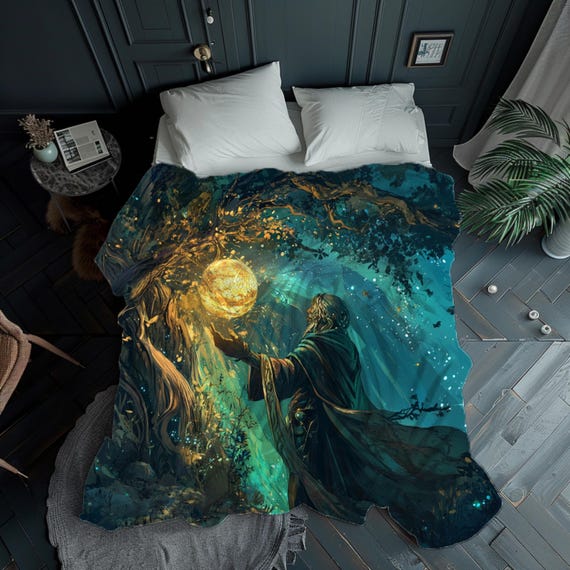 Mystical Old Man Blanket Mystical Blanket Gift For Teens Throw Blanket Sherpa Blanket Velveteen Blanket Celestial Couch Blanket
