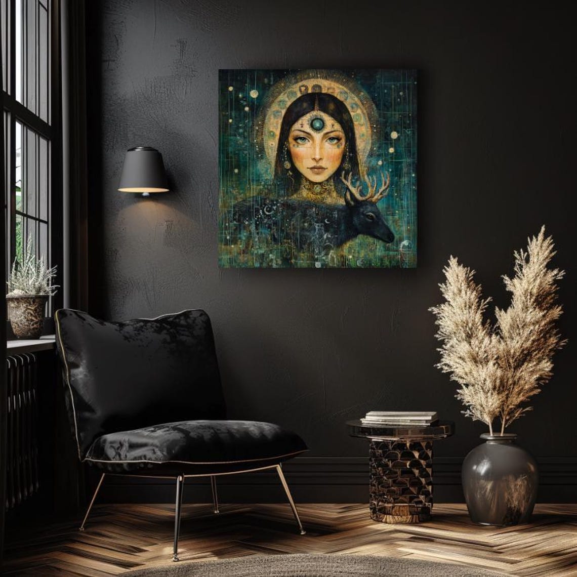 Mystical Woman Green Office Wall Art Above Bed Art Mystical Woman Art Green Wall Art Woman Art New Age Gift Square Wall Art - Image 4