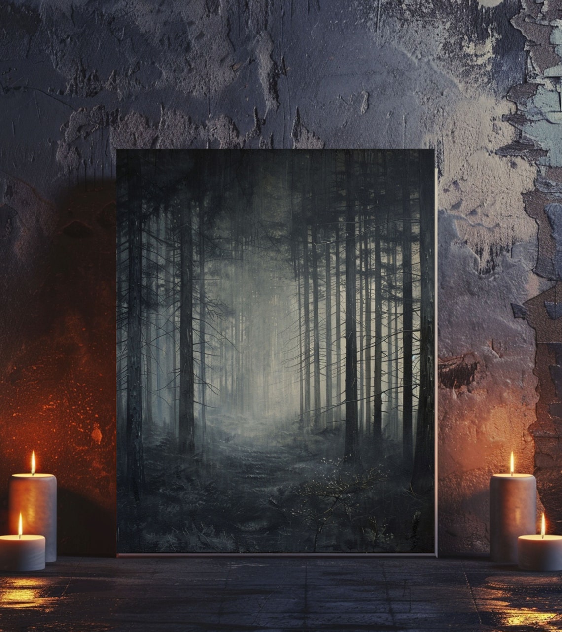 Dark Misty Forest Fog Among Tall Trees Moody Woodland Art Poster - Image 3