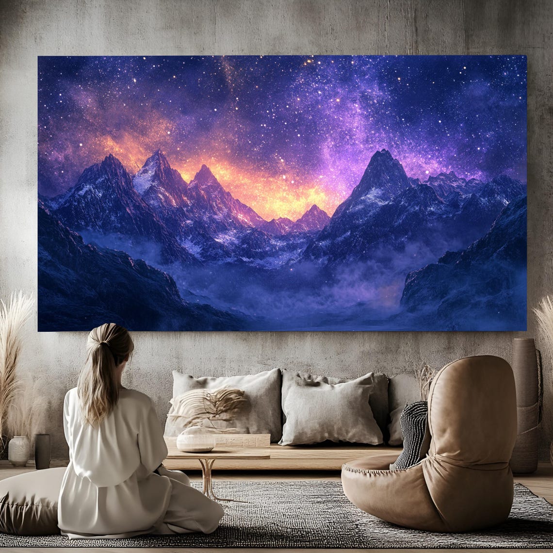 Purple Starry Night Mountain Peaks Panoramic Landscape Wall Poster - Image 4