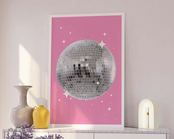 Pink Disco Print Art Pink Disco Ball Exhibition Print Mirrorball Art Print Cute Trendy Wall Art