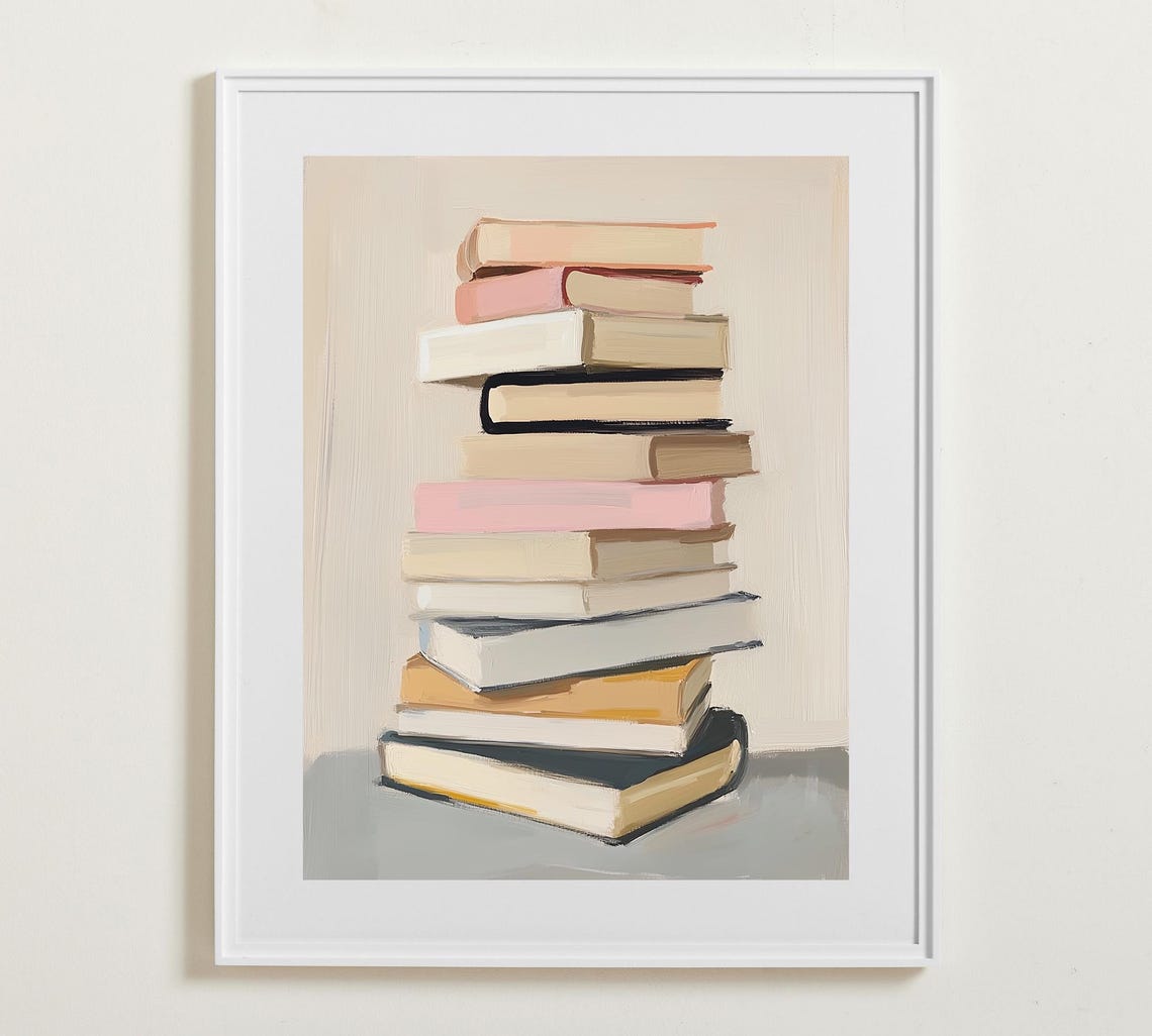 Minimalist Stack of Books Neutral Pastel Tones Reading Room Poster