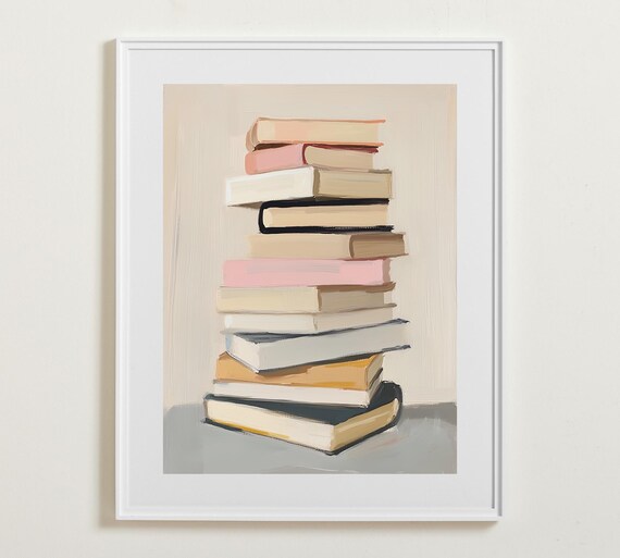 Minimalist Stack of Books Neutral Pastel Tones Reading Room Poster