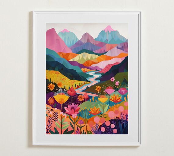 Abstract Mountain Wall Art Landscape Colorful Mountain Poster Patchwork Gallery Wall Art Instant Wall Art