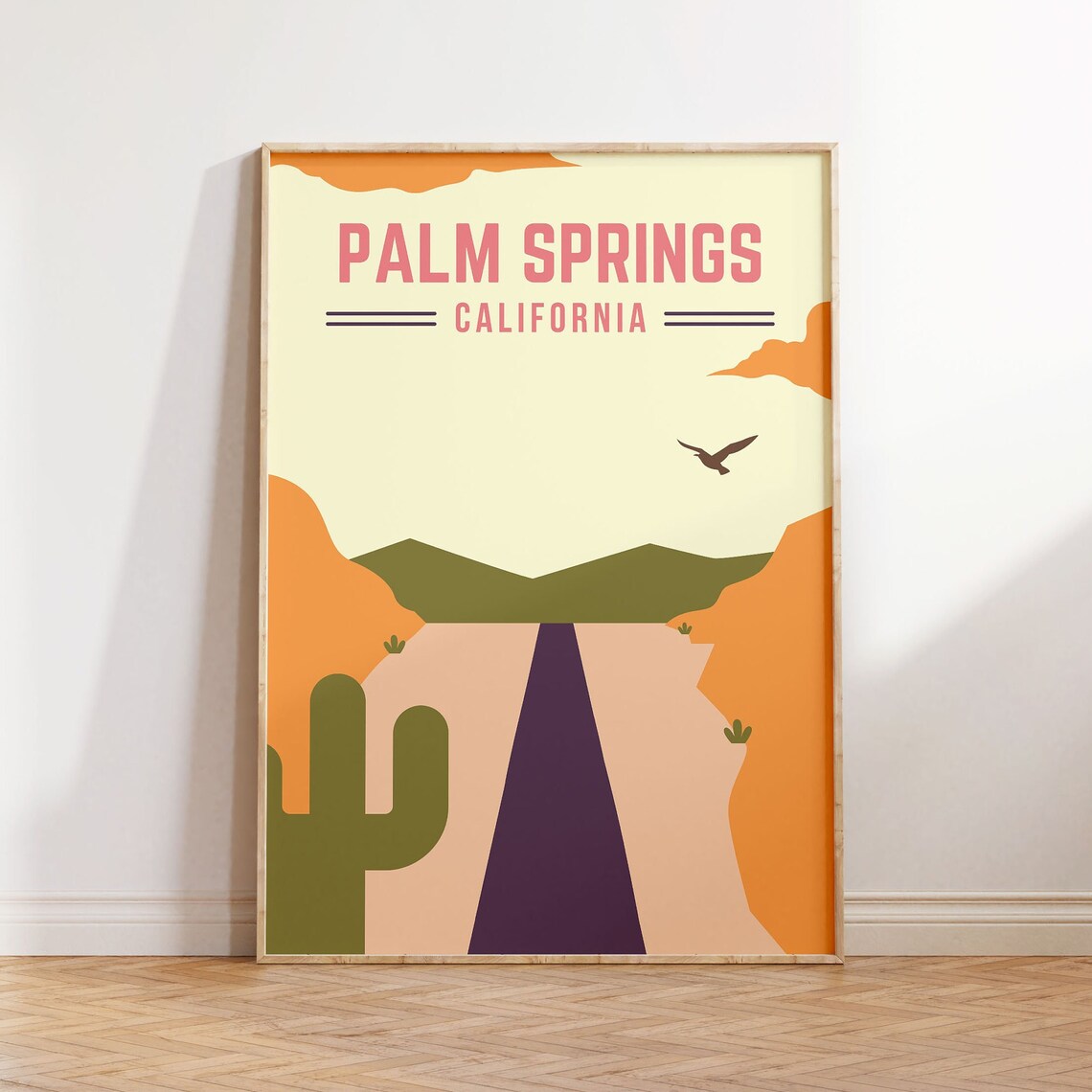 Palm Springs California Retro Desert Road Cactus Travel Wall Poster