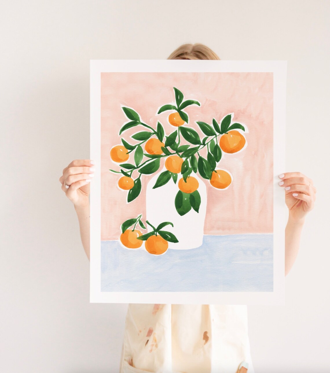Orange Tree Branch In a Vase Watercolor Art Print - Image 3