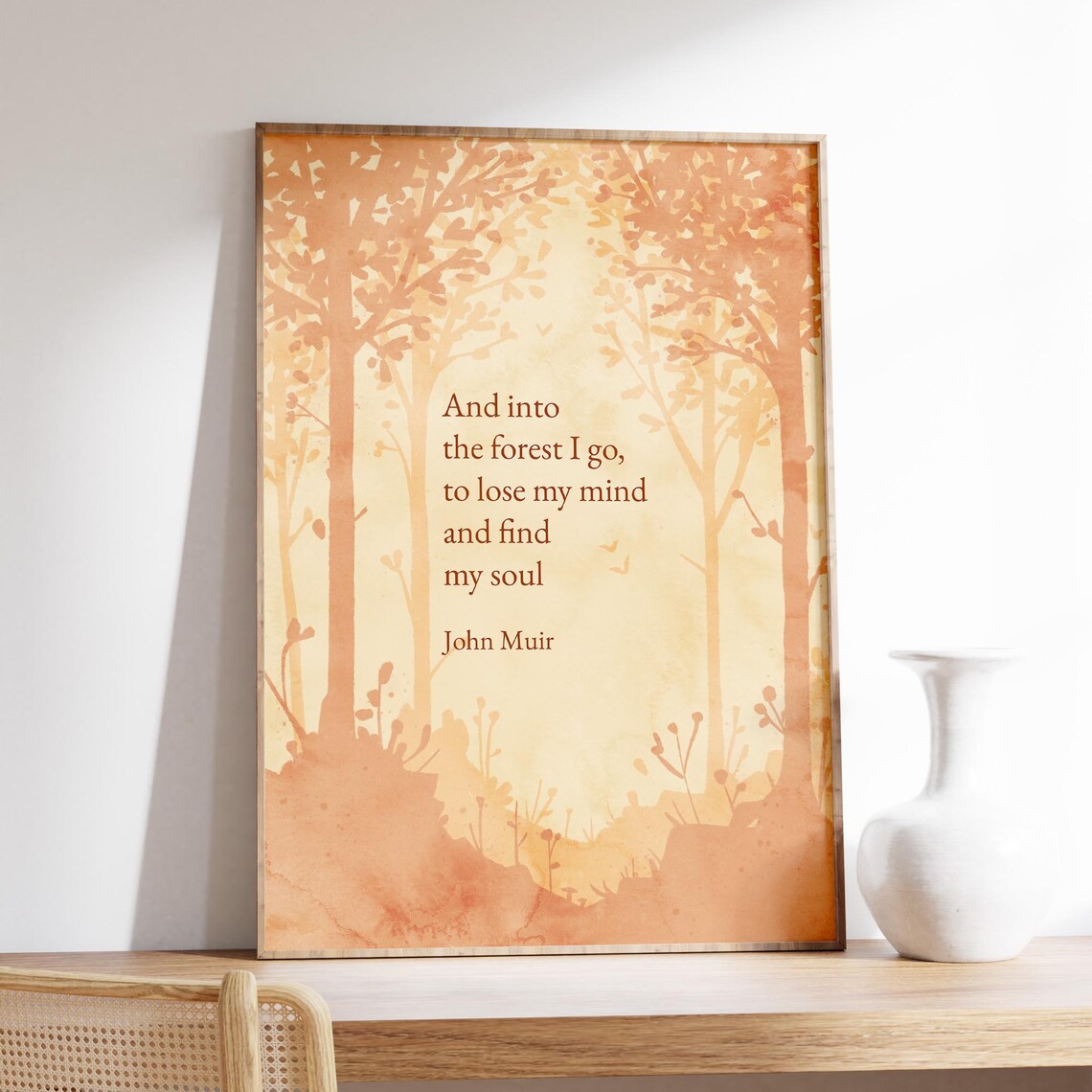 John Muir Quote Print And Into The Forest I Go Poster Wilderness Wall Art Watercolor Autumn Landscape Painting Nature Gifts Cabin Decor