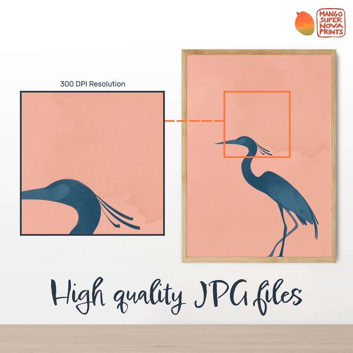 Navy Egret Heron Silhouette On Coral Minimalist Zen Bird Poster - Image 2