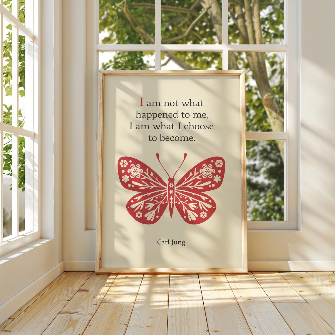 Carl Jung Quote Red Butterfly What I Choose To Become Minimal Poster - Image 2