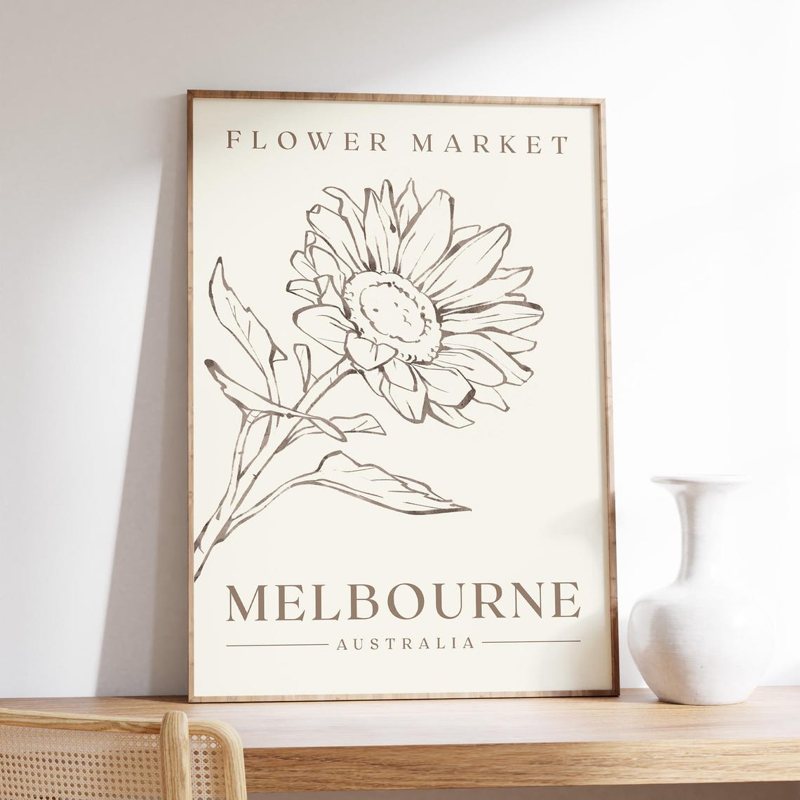 Flower Market Melbourne Australia Sunflower Sketch Neutral Art Poster
