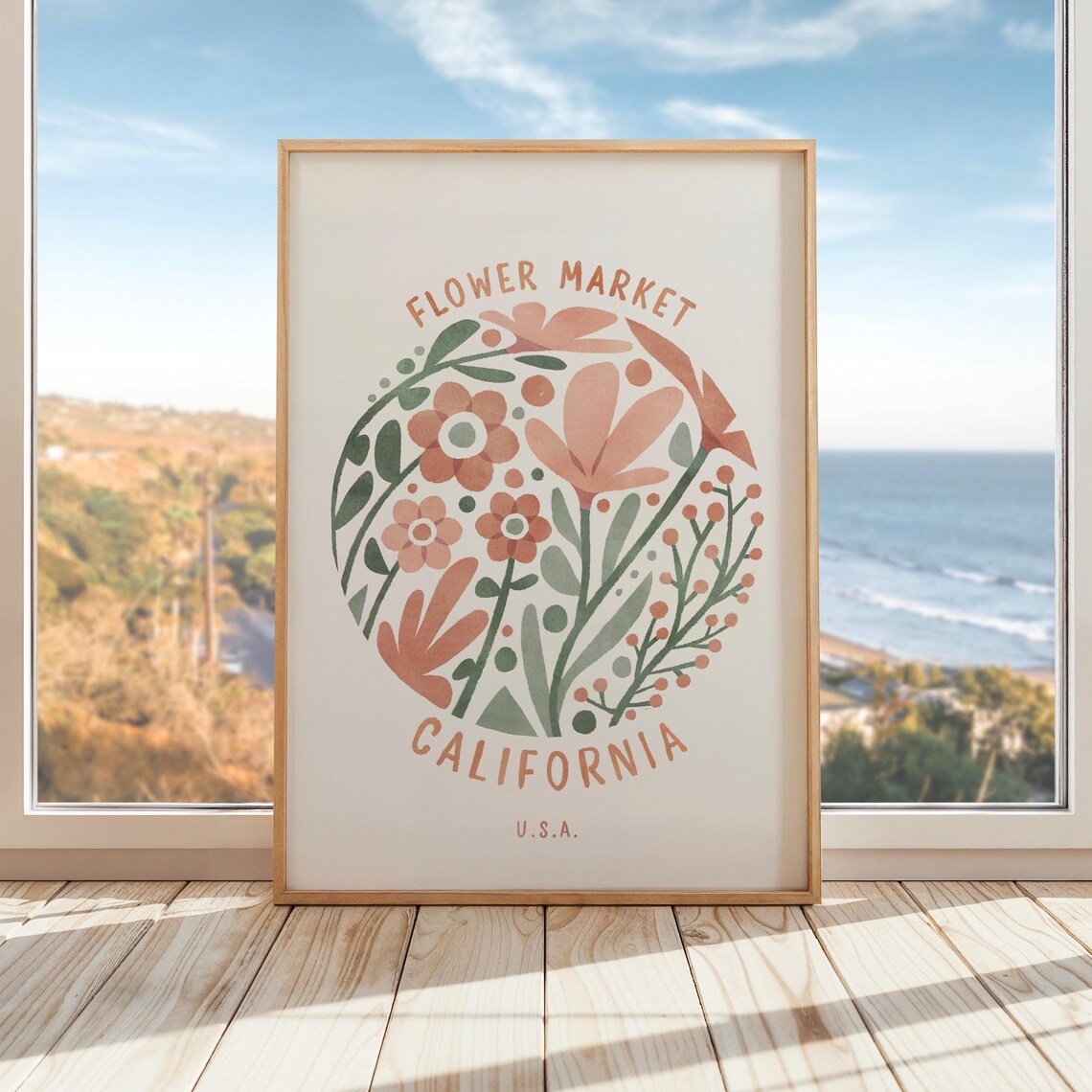 Flower Market California Watercolor Floral Circle Pastel Art Poster - Image 5