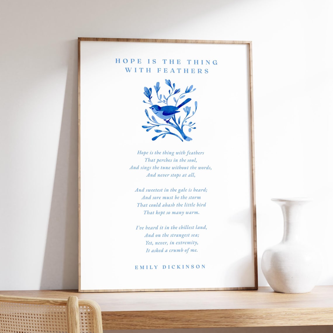 Emily Dickinson Hope Poem Blue Bird Illustration Literary Art Poster