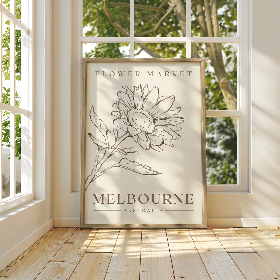 Flower Market Melbourne Australia Sunflower Sketch Neutral Art Poster - Image 4