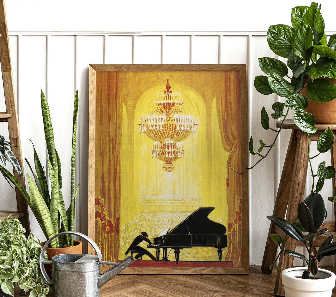 Vintage Golden Piano Concert Theater Stage Advertising Art Poster - Image 3