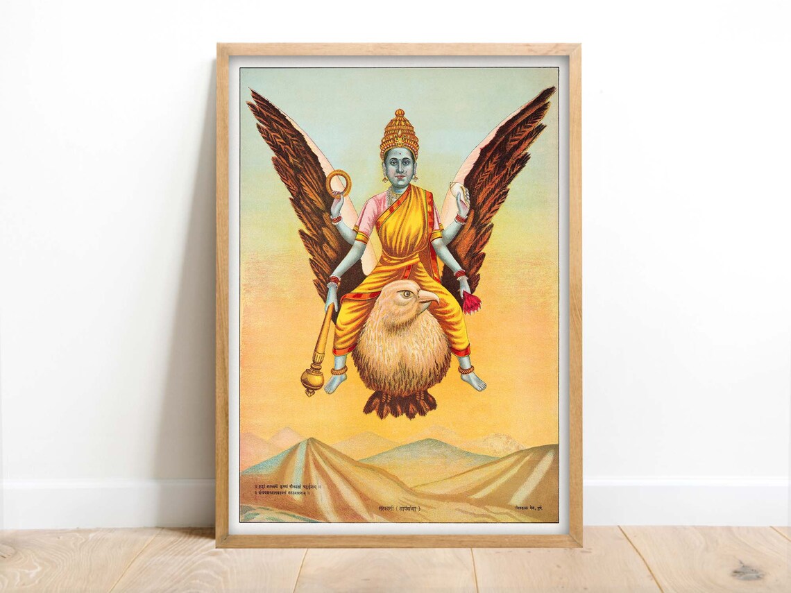 Goddess Sarasvati Riding Garuda Vintage Hindu Religious Art Poster - Image 3