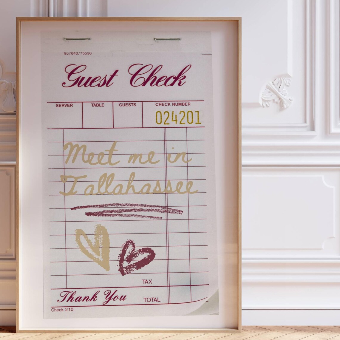 Meet Me In Tallahassee Guest Check Note Gold Retro College Dorm Poster