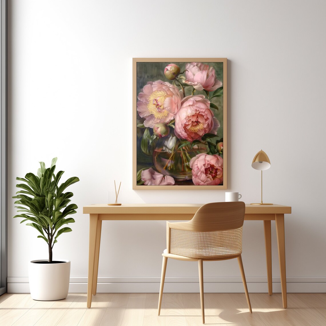 Moody Pink Peonies In Glass Vase Dark Vintage Floral Still Life Poster - Image 3