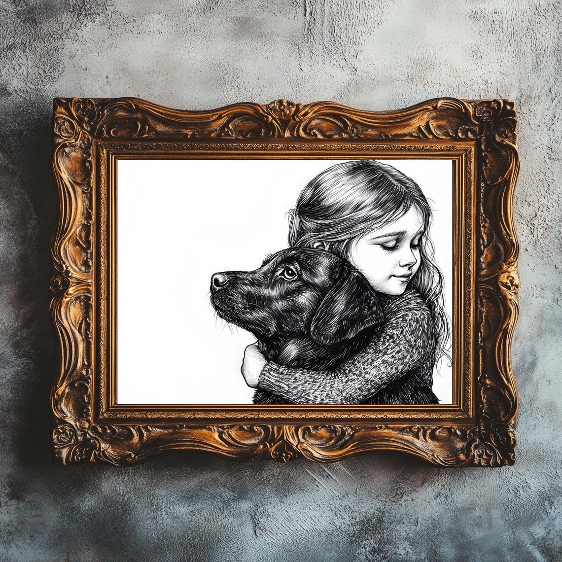 Girl And A Dog Vintage Print Dog Wall Art Dog Drawing Farmhouse Wall Decor Countryside Wall Art Dog Love Gift 436 - Image 5