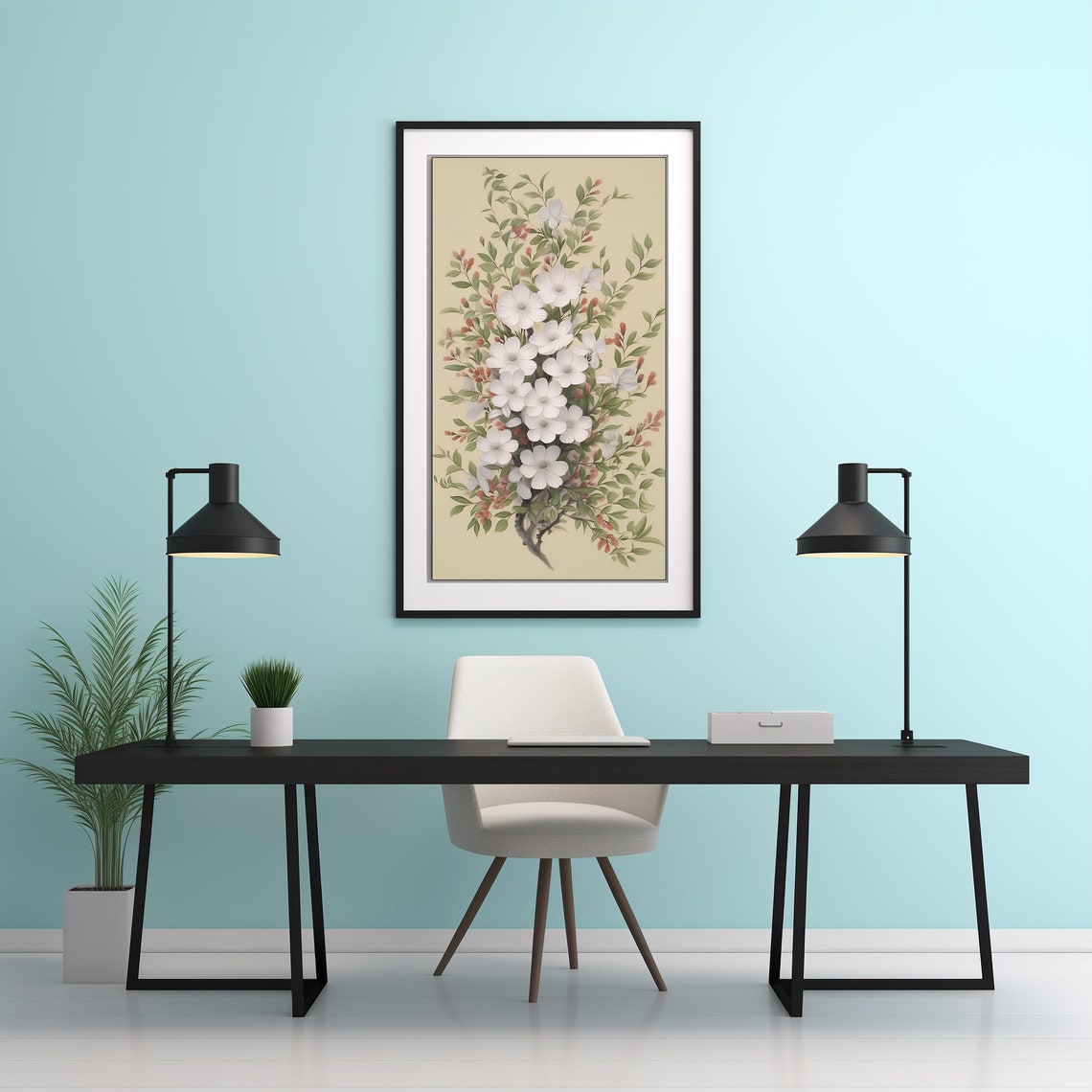 White Wildflowers With Pink Buds Vintage Botanical Floral Art Poster - Image 4