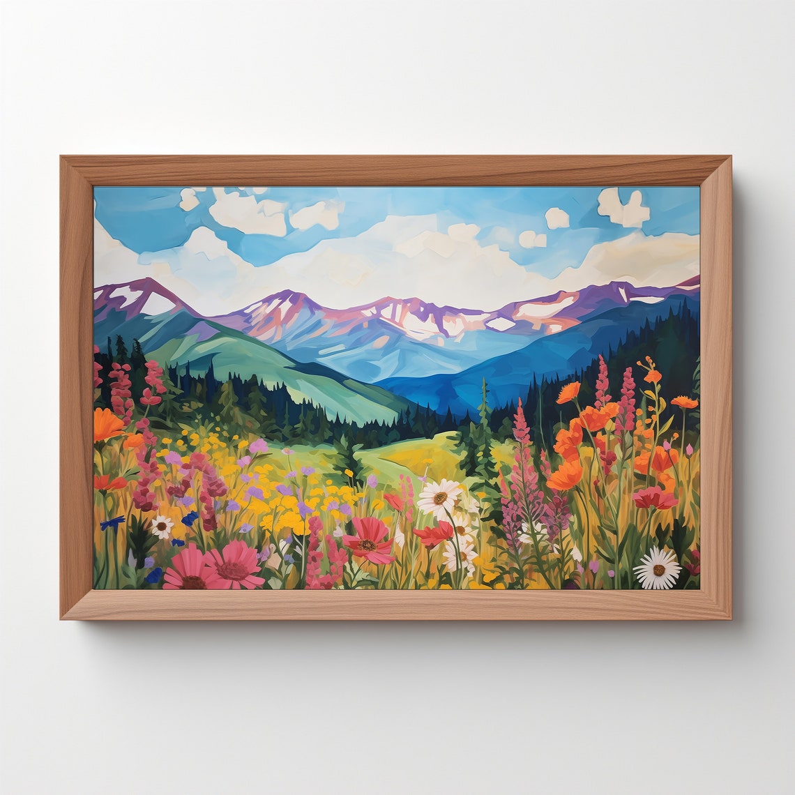 Mountain Wildflower Meadow Colorful Alpine Landscape Art Print - Image 5