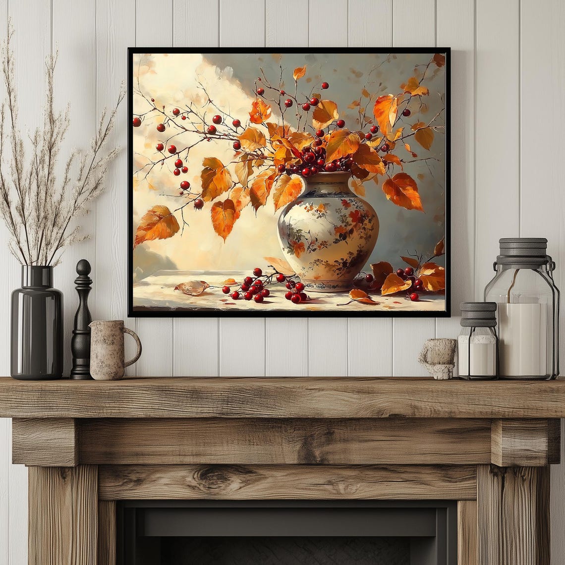 Autumn Berries Golden Branches Floral Vase Vintage Still Life Poster - Image 4