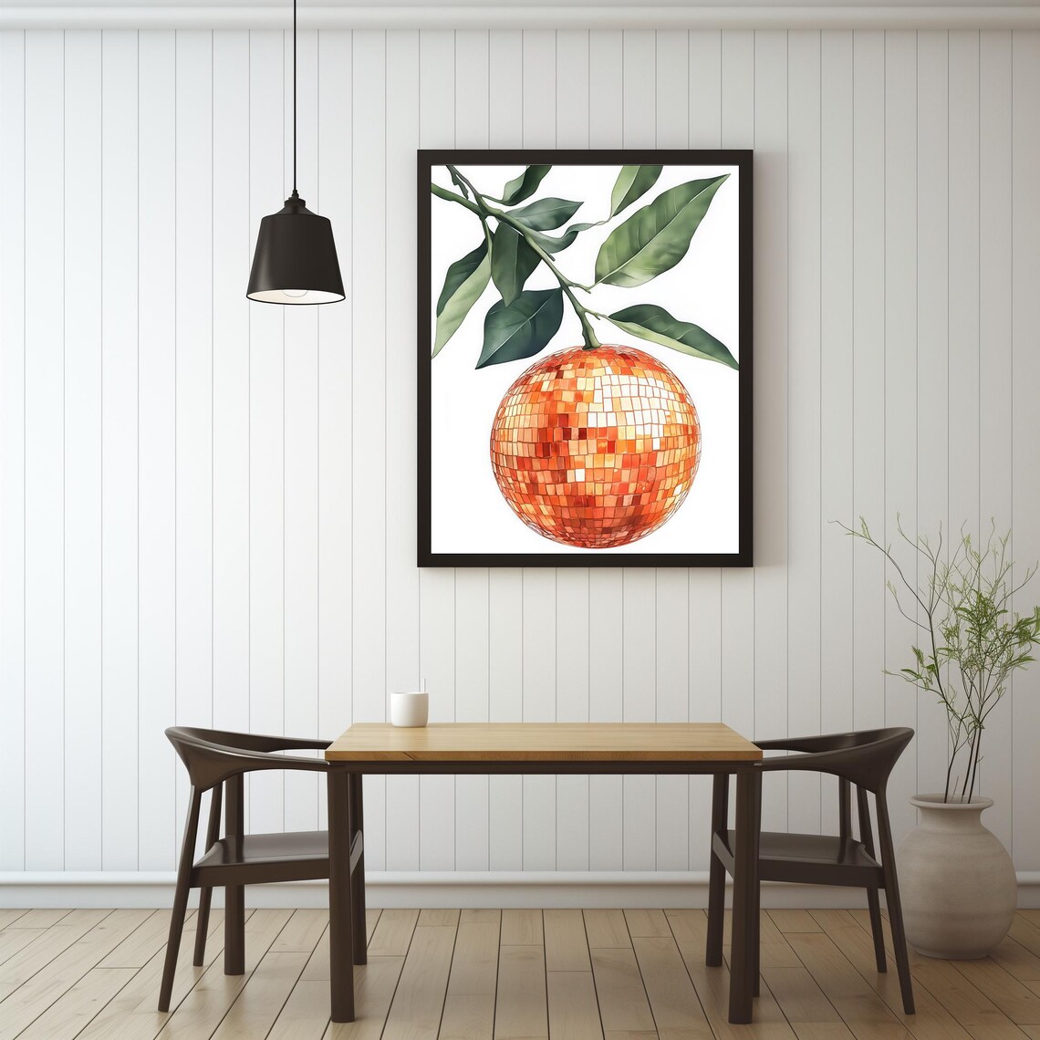 Retro Orange Disco Mirror Ball Bar Cart Art Print - Image 3