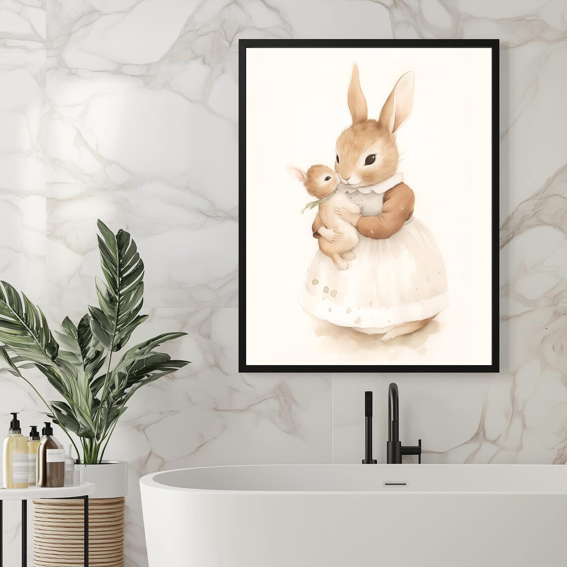 Mama Rabbit Holding Baby Bunny Vintage Nursery Kids Wall Art Poster - Image 4