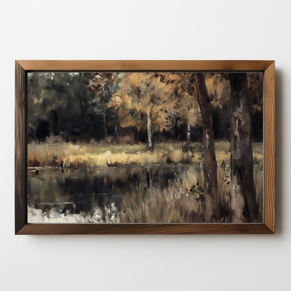 Dark Moody Fall Art Print Vintage Landscape Moody Landscape Rustic Wall Decor Scenery Oil Painting Farmhouse 394