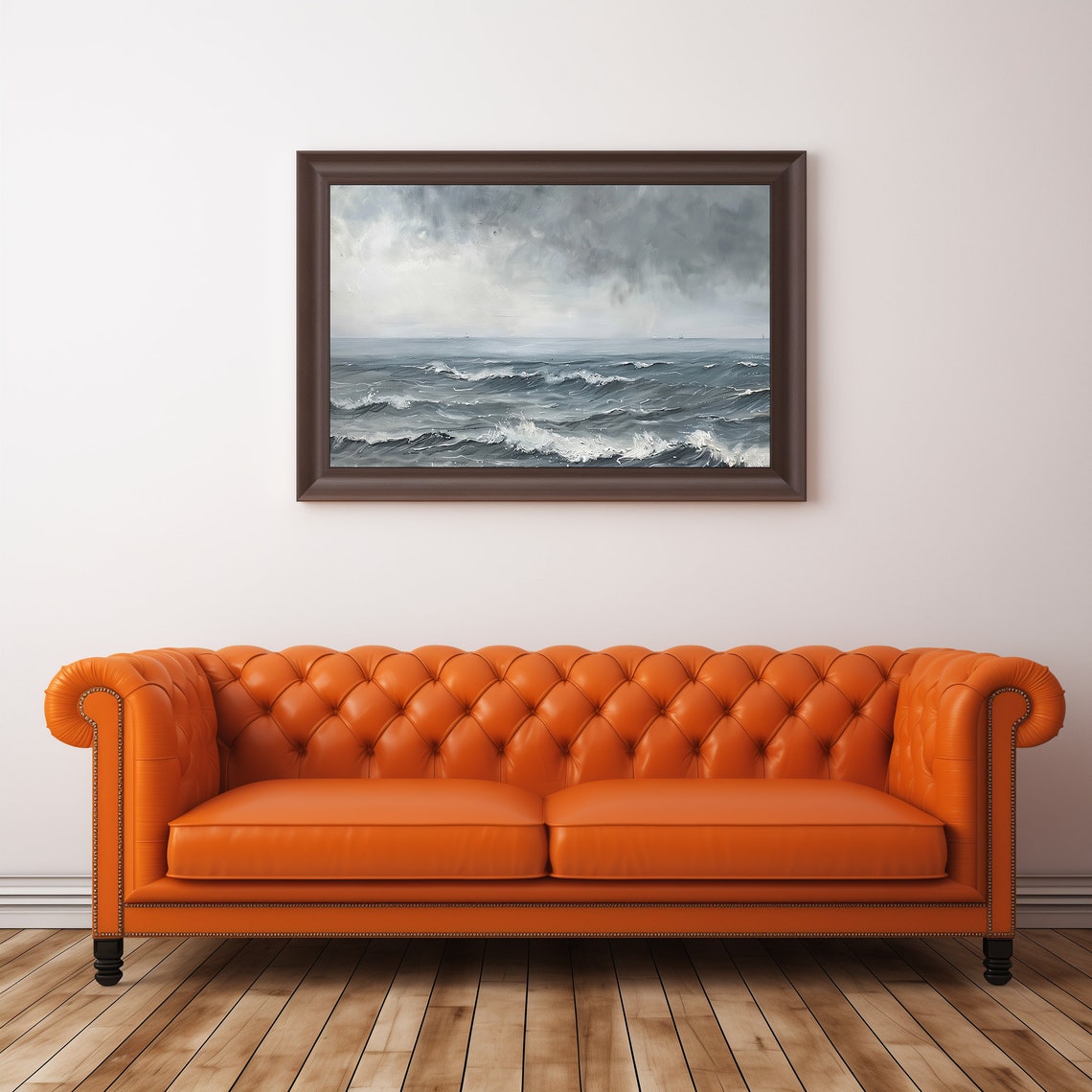 Stormy Ocean Waves Grey Seascape Moody Coastal Vintage Wall Poster