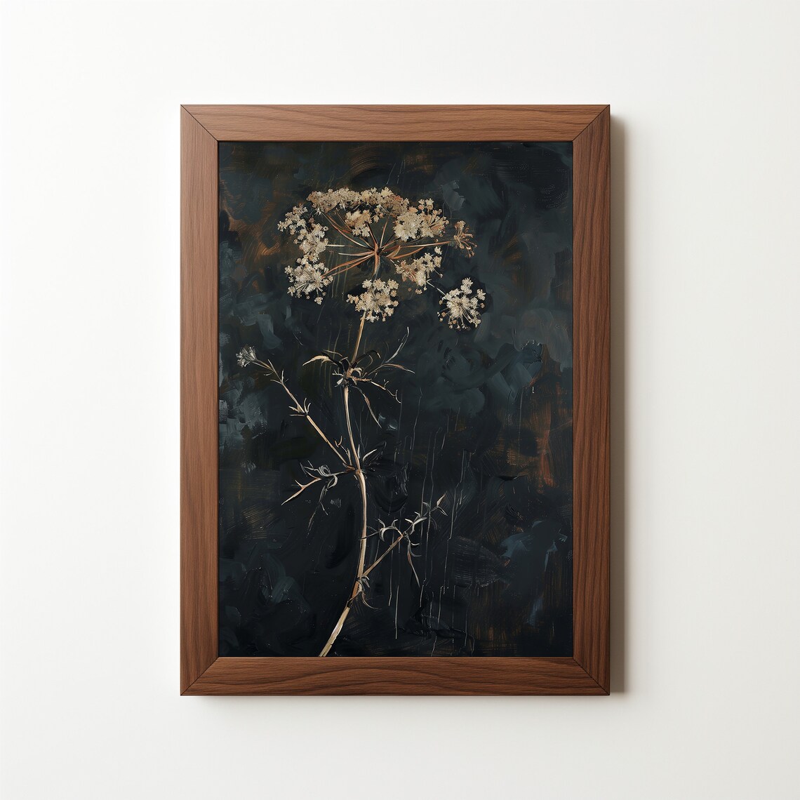 Dried Wildflower Dark Botanical Moody Floral Stem Vintage Oil Poster - Image 5
