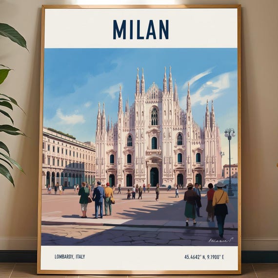Duomo Di Milano Poster Blue And White Illustration Italian Architecture Print Contemporary Travel Art