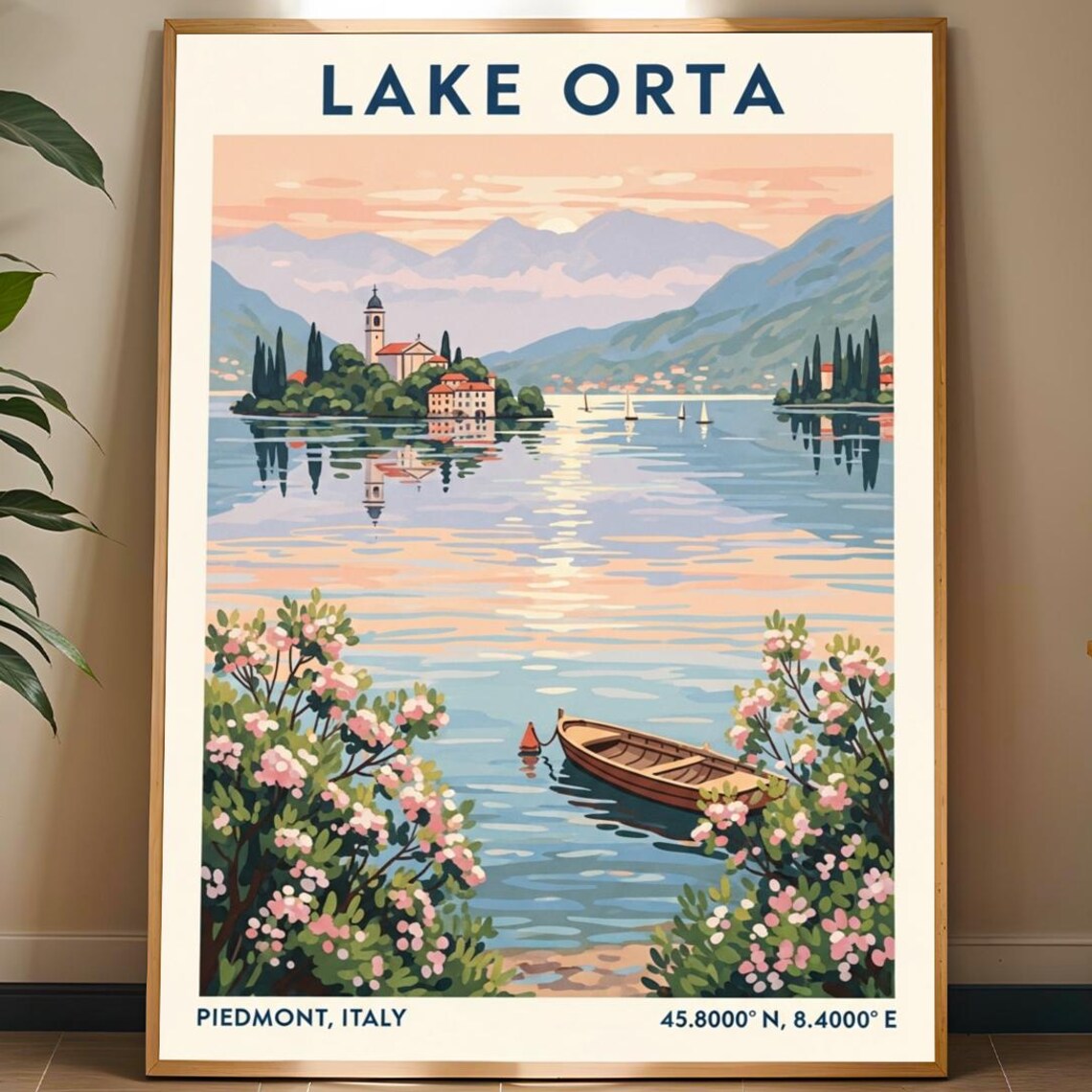 Lake Orta Piedmont Italy Island Church Blossom Sunset Travel Poster