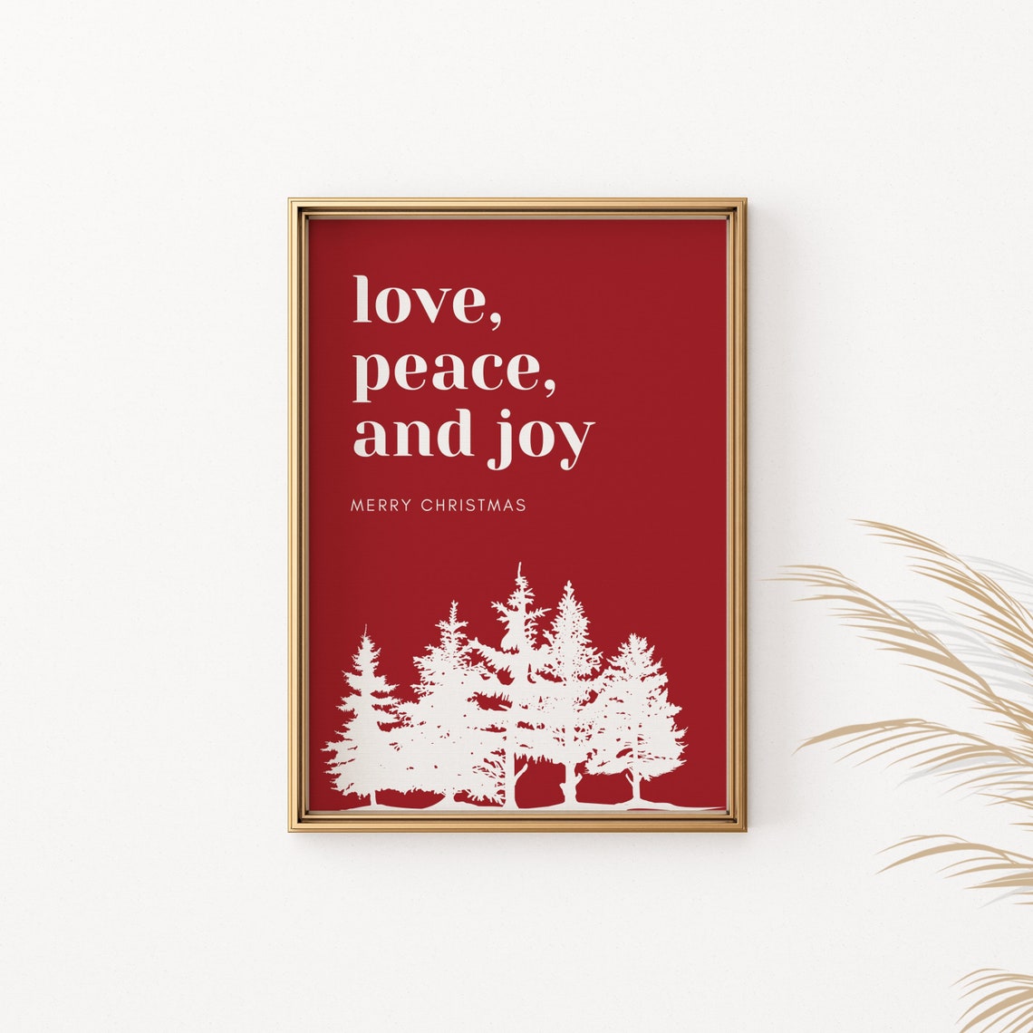 Love Peace And Joy Christmas Poster Red White Pine Tree Wall Decor