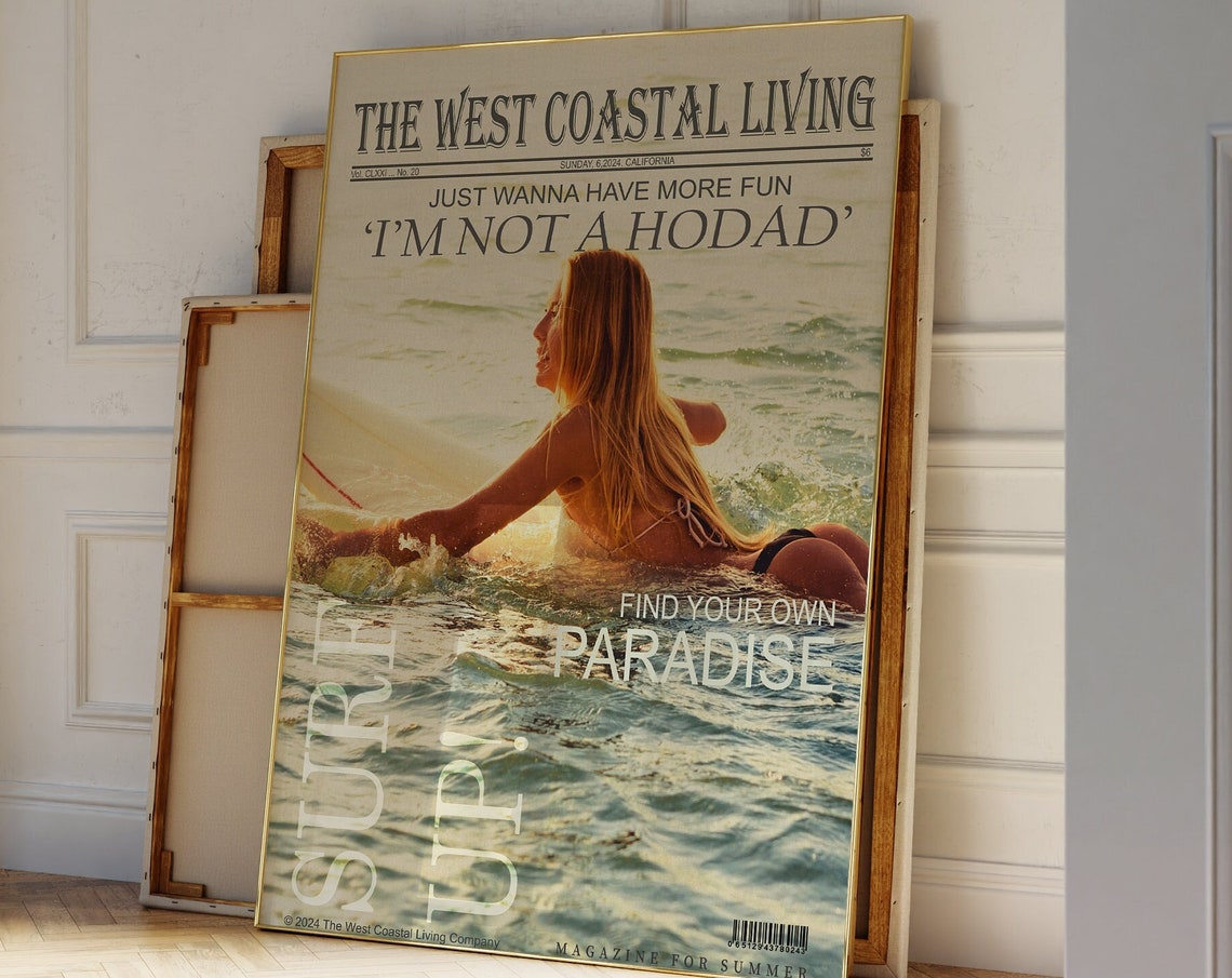 West Coastal Living Surf Newspaper Poster California Summer Fun