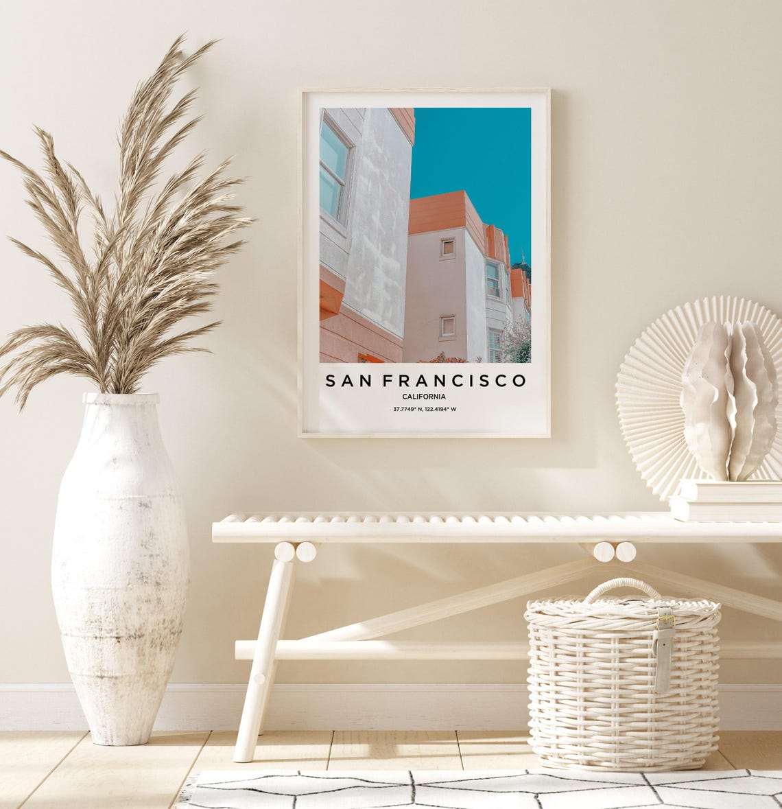 San Francisco California Colorful Buildings Teal Sky Travel Poster - Image 3