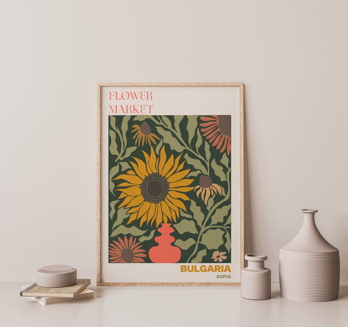 Bulgaria Flower Market Poster Sofia Sunflower Botanical Artwork - Image 3