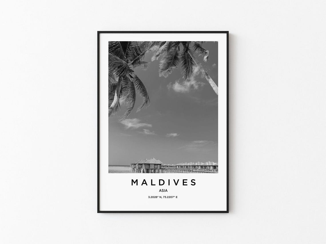 Maldives Travel Poster, Map Art Print