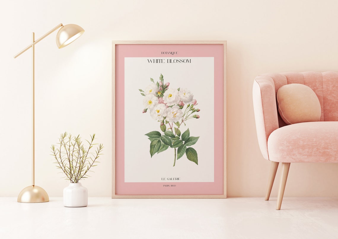 Botanique White Blossom Vintage Botanical Pink Gallery Poster