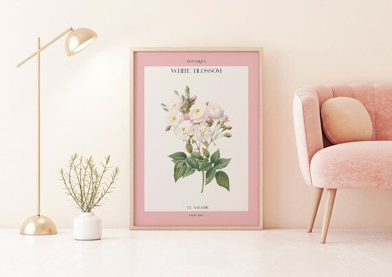Botanique White Blossom Vintage Botanical Pink Gallery Poster