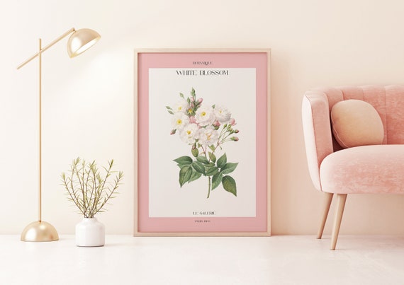 White Blossom Art Flower Market Prints Floral Print Pink Art Matisse Inspired Flower A2 A3 A4 A5 Gallery Wall Vintage Wall Art
