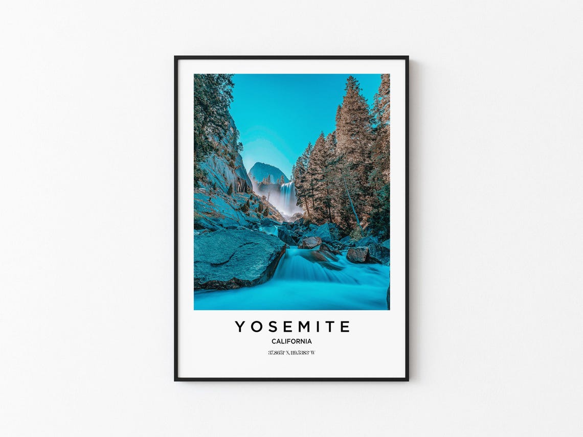 Yosemite California Granite Waterfall Blue Stream Photo Poster