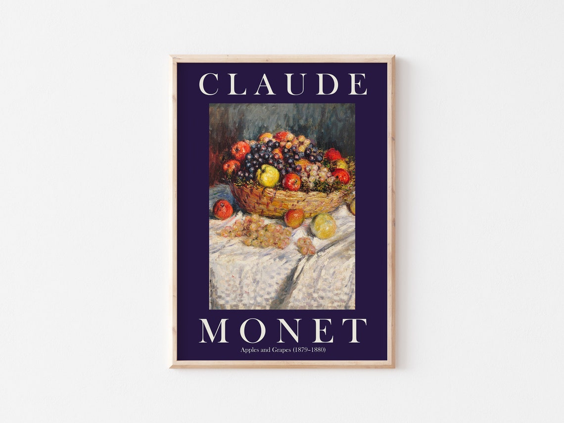 Claude Monet Apples and Grapes Still Life Navy Border Poster - Image 3