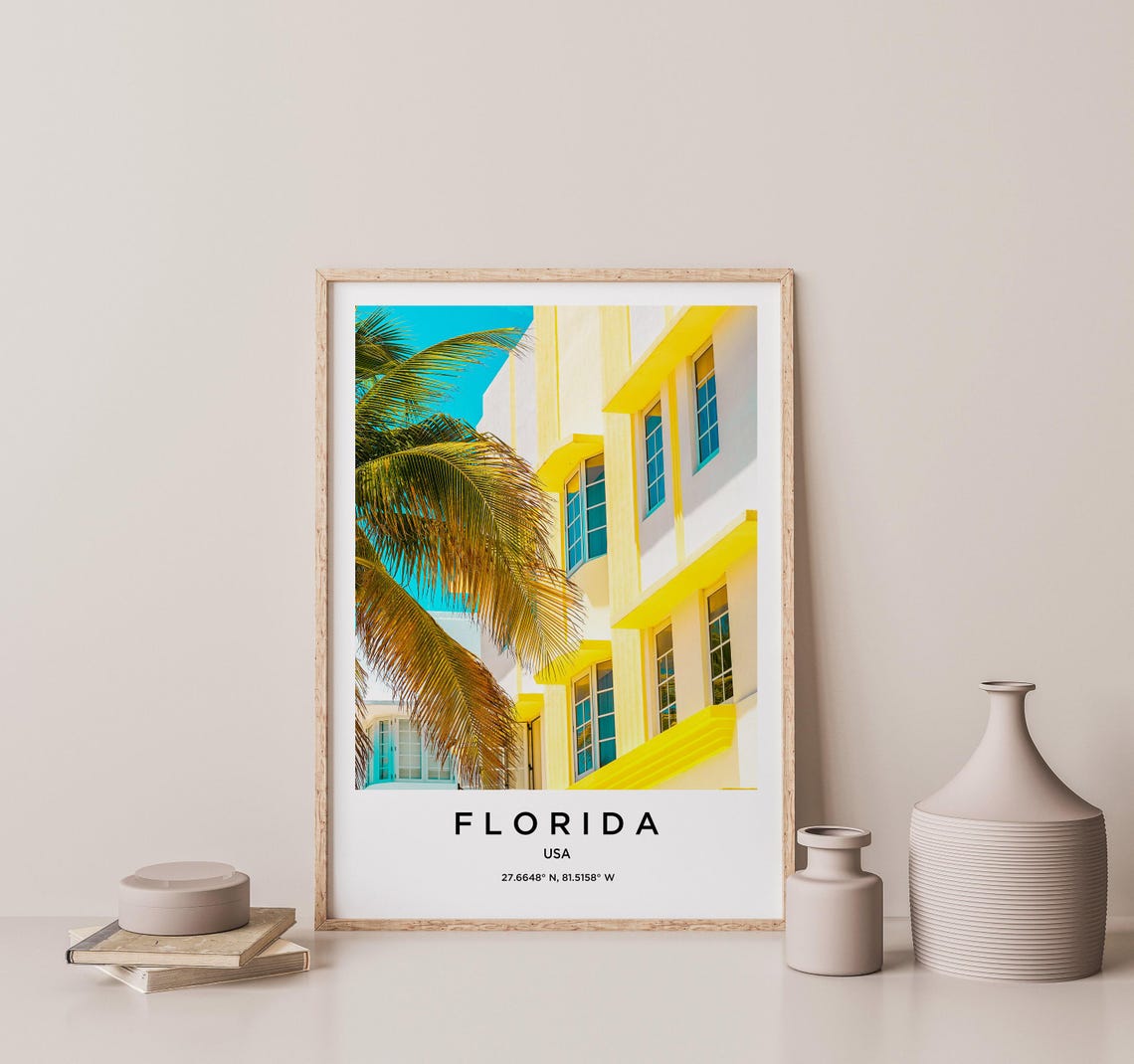 Florida Art Deco Building Yellow Facade Palm Fronds Photo Poster - Image 2