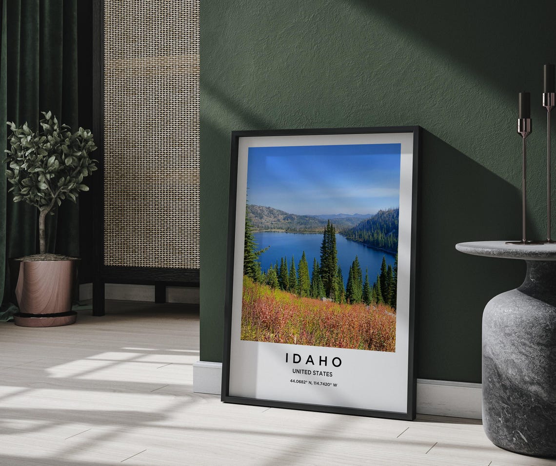 Idaho USA Alpine Lake With Pines and Autumn Foliage Colors Poster - Image 2
