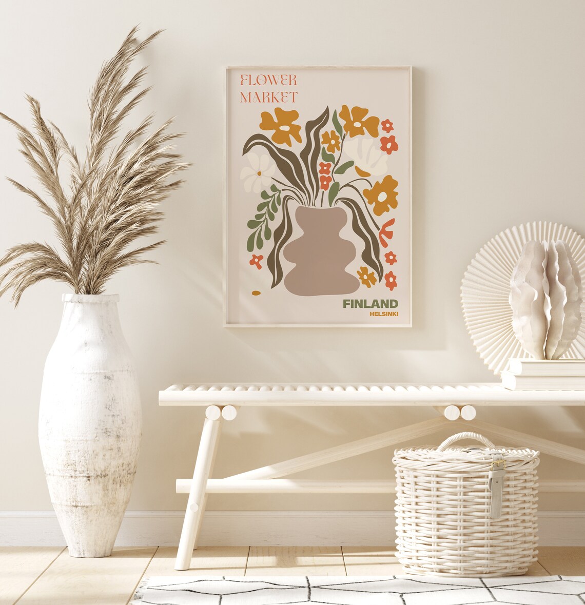 Finland Helsinki Flower Market Earthy Taupe Vase Wildflower Poster - Image 3