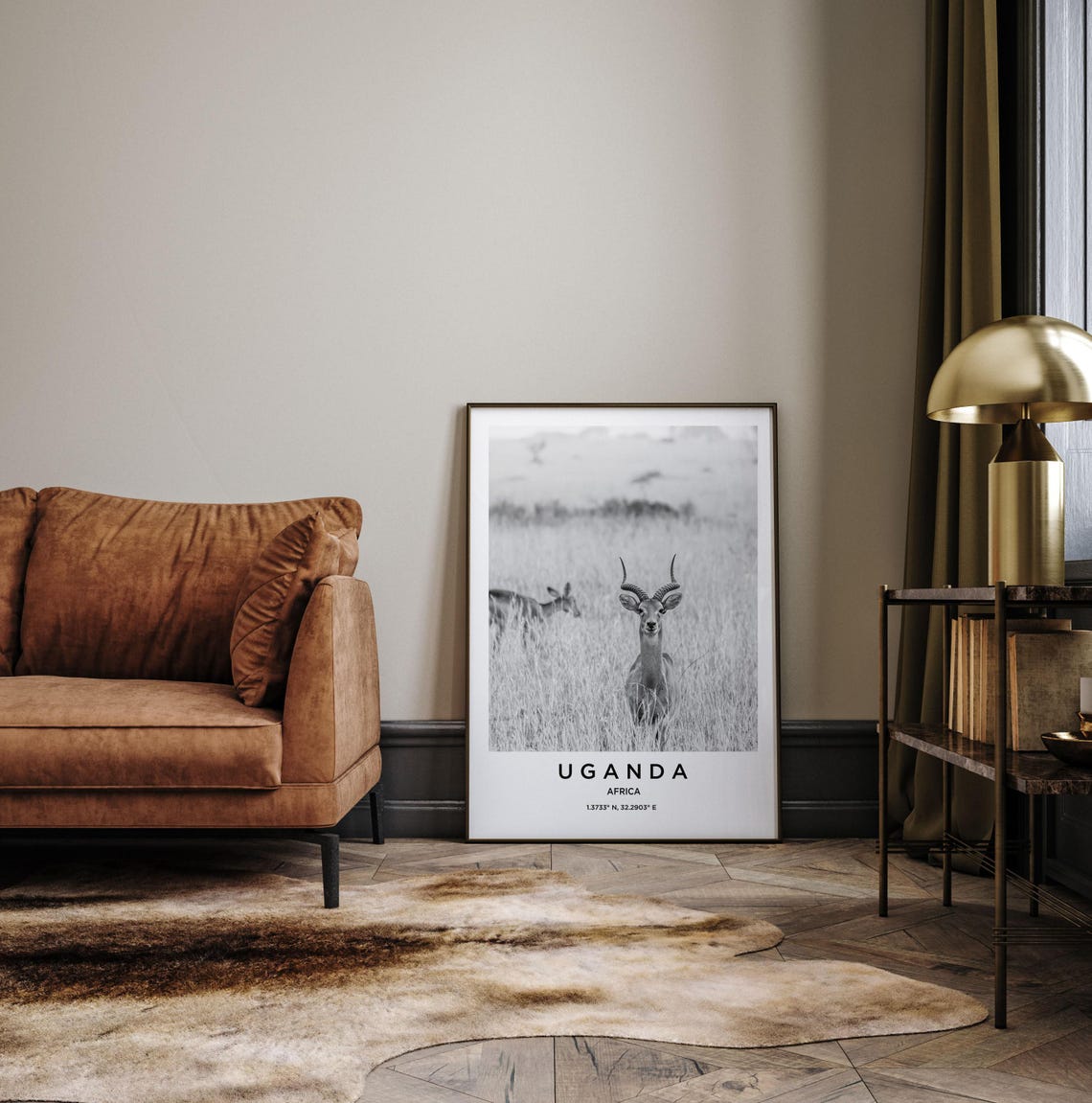 Uganda Africa Wild Antelope in Tall Grass Black and White Poster - Image 3
