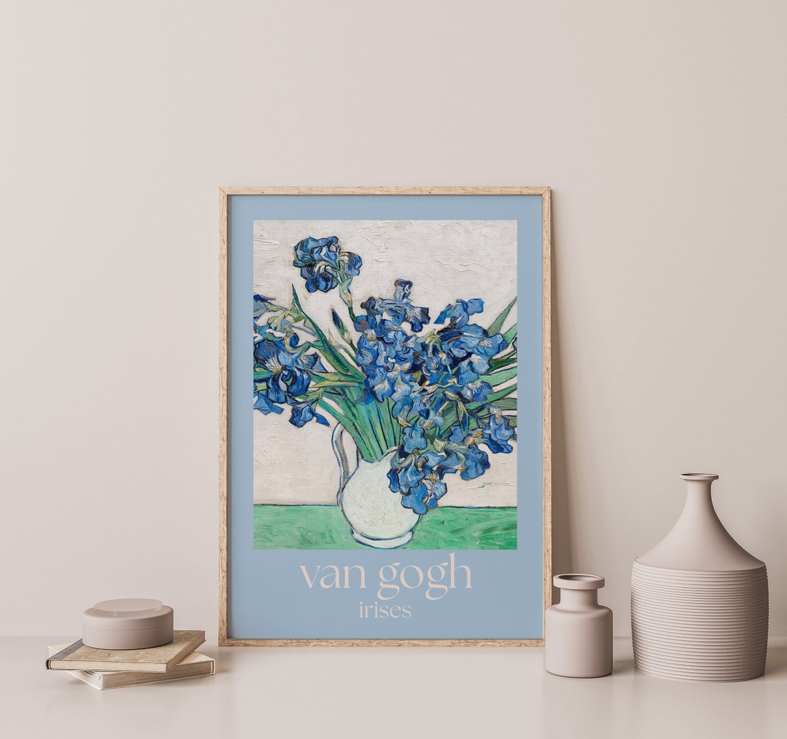 Vincent van Gogh Irises Blue Floral Bouquet Pitcher Vase Poster - Image 2
